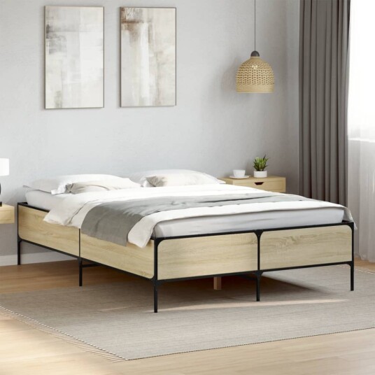 Sengeramme sonoma eik 120x190 cm konstruert tre og metall 8721102610080