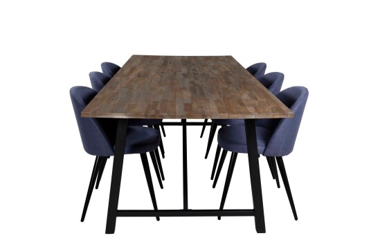Venture Design Malang & Velvet spisegruppe Natur/blå 6 st stoler & bord 250 x 100 cm