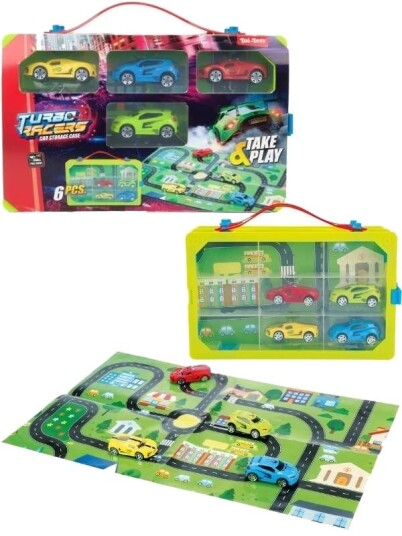 Turbo Racers Bilkoffert Oppbevaring Med 4 Biler Og Lekematte