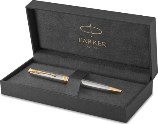 Parker Sonnet Ballpoint Pen  Stainless Steel with Gull Trim  Medium Point Svart Ink  Gift Box