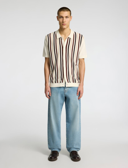 Selected Slhmattis Ss Knit Stripe Polo Cardigan - Cream - S