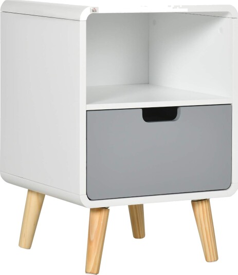 Hvitt nattbord med skuff og rom 40x38x58 cm