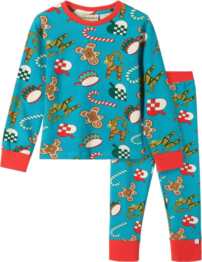 Småfolk Jubilee Nightwear Set With Christmas Decorations Blue 122 128