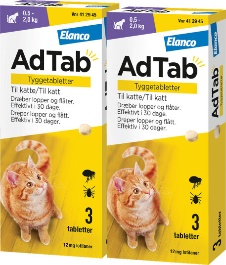 Adtab 12 Mg Tyggetabletter Til Katt 2 X 3 Stk.