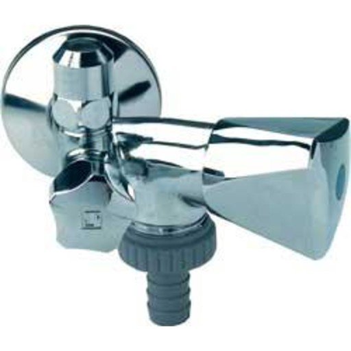 Dobbelt Stopventil vinkelløpende 1/2" x 10 mm 3/8" nippel + 3/4" til vaskemaskin Dobbelt Stopventil vinkelløpende 1/2" x 10 mm 3/8" nippel + 3/4" til vaskemaskin