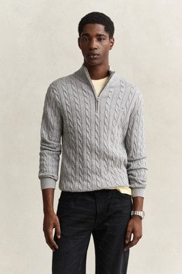 GANT Cotton Cable Half Zip Grey Melange