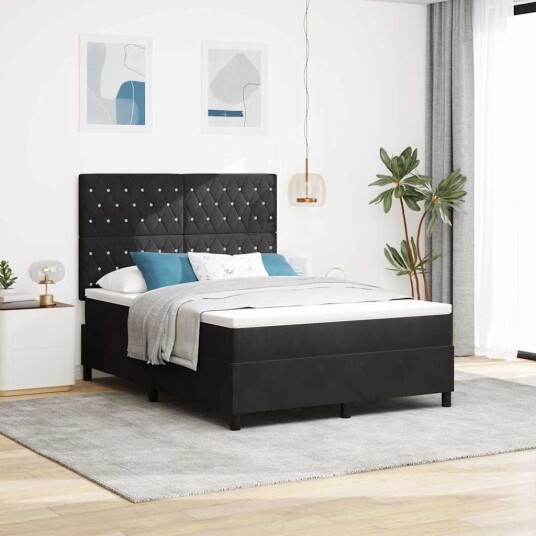  Box Spring Seng med Madrass & LED Svart 160x200 cm Fløyel