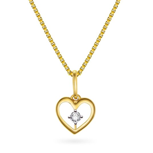 Prins & Prinsesse Smykke i 585 gult gull med hjerte og diamant 0 03 ct