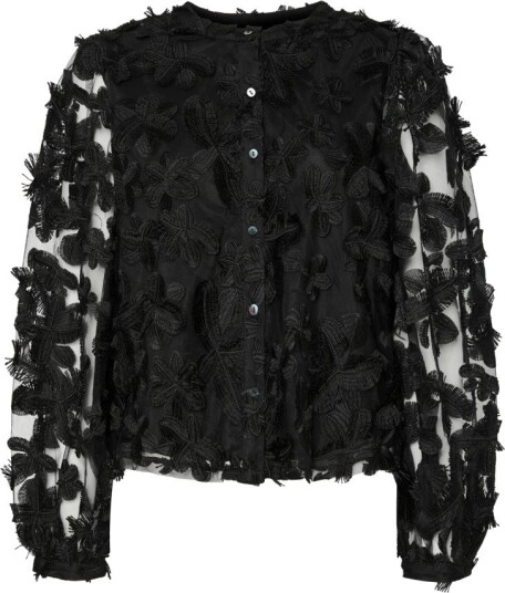 Yas Karly Svart Bluse med Ballongermer og Applique, Størrelse 40