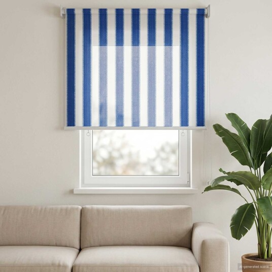vidaXL Utendørs Rullegardin 90% UV-blokk Blå og hvit stripe HDPE