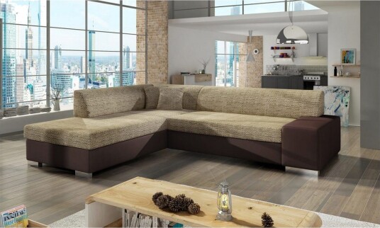 Seksjonssofa Eltap Porto 278x217x74 cm Berlin 03 Myk 66 Beige Mørk Brun Venstre