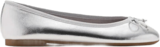 Mango Metallic Ballet Flats With Bow - Silver - 38