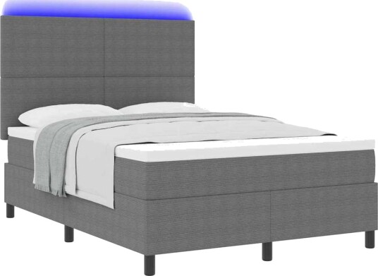 Box Spring Seng med Madrass & LED Lys Grå 140x200 cm Kordfløyel