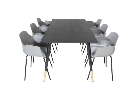 Venture Design Dipp & Comfort spisegruppe Svart/grå 6 st stoler & bord 180 x 90 cm