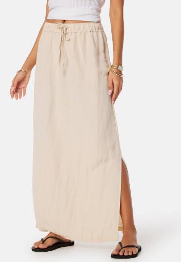 BUBBLEROOM Linen Blend Maxi Skirt Light beige S