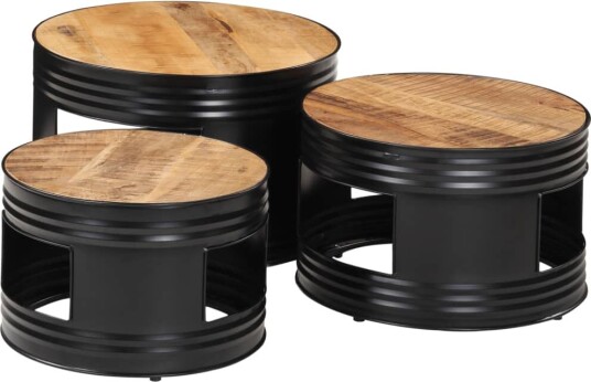 Barbord trommelformet 3 stk grovt heltre mangotre 8721012161337