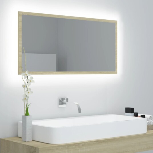 vidaXL LED Baderomsspeil 90x8,5x37 cm sponplate sonoma eik