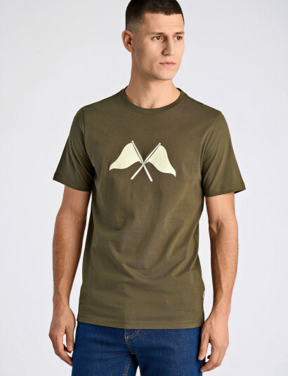 Lindbergh Copenhagen Print Tee S/S - Khaki green - M