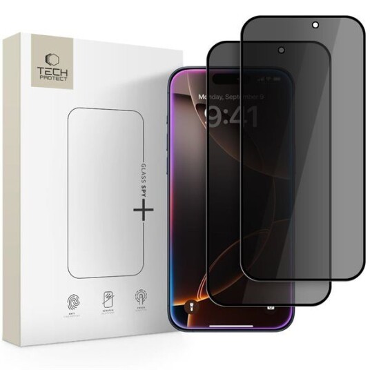 Tech-Protect Glass Spy+ Skjermbeskyttelsesglass 2stk med Privacy for iPhone 16/17/17 Pro