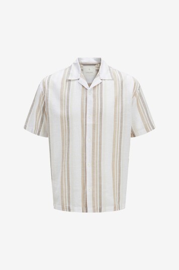 Jack & Jones Skjorte jprccSummer Stripe Resort S/S Shirt Beige