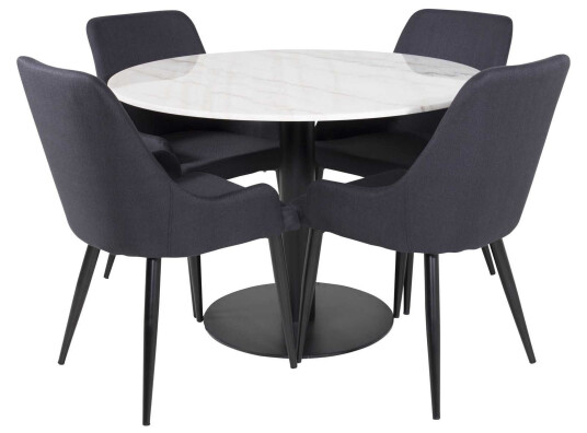 Venture Design Estelle & Plaza spisegruppe Hvit/svart 4 st stoler & bord 106 cm
