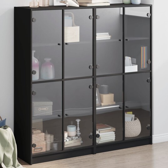 Bokhylle med dører svart 136x37x142 cm konstruert tre 8721012216082