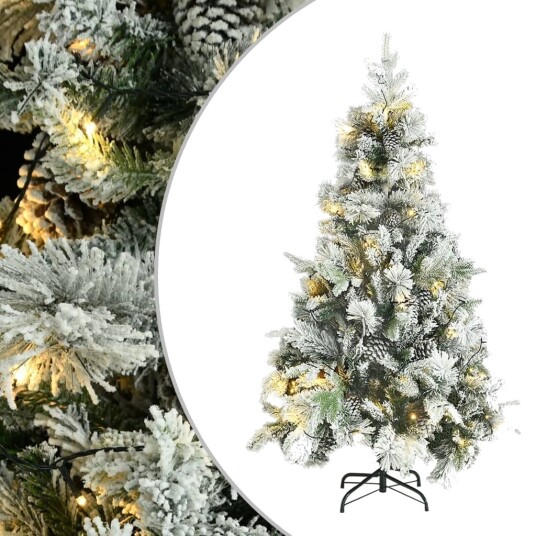 vidaXL Kunstig LED-juletre med flokket snø og kongler 195 cm PVC og PE vidaXL Kunstig LED-juletre med flokket snø og kongler 195 cm PVC og PE