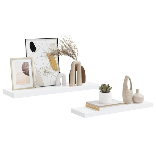 vidaXL Flytende vegghyller 2 stk h?yglans hvit 80x23,5x3,8 cm MDF vidaXL Flytende vegghyller 2 stk h?yglans hvit 80x23,5x3,8 cm MDF