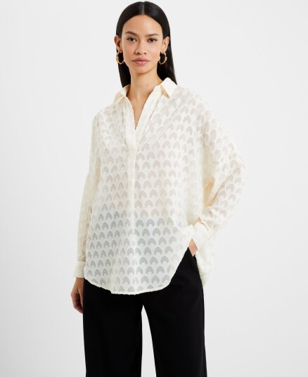 French Connection Geo Burnout Popover Shirt Beige M