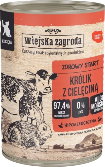 Wiejska Zagroda Våtfôr Cat Kitten Kanin Med Kalvekjøtt 24 X 400 G