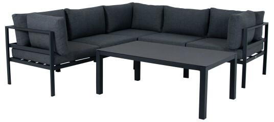 Venture Design Copacabana sofagruppe Svart med grå pute 3 hjørne, 2 midtdel & bord 120 x 70 cm