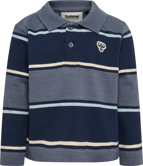 Hummel Poloskjorte HmlMini Loose Stripe Flint Stone Hummel 4 år (104) Genser Blå Grå Hvit Lyseblå Marineblå