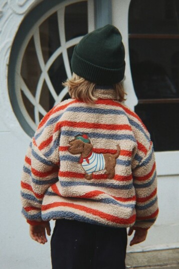 Konges Sløjd Jody Teddyjakke med Broderi Tangerine Stripe (7-8 år)