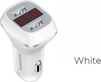 Borofone - 2X Usb Billader Med Lcd Display, Hvit Borofone - 2X Usb Billader Med Lcd Display, Hvit