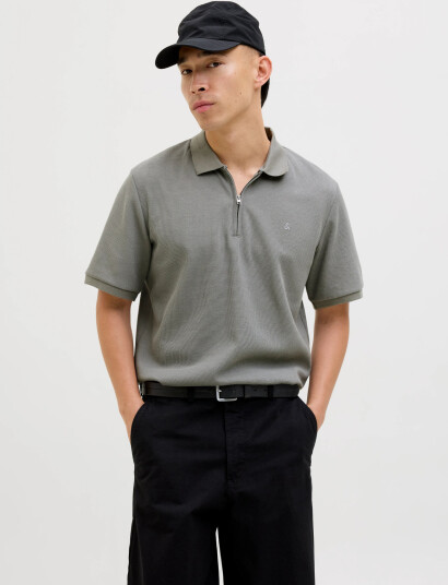 Jack & Jones Jjeaustin Zip Polo Ss Noos - Grey - S