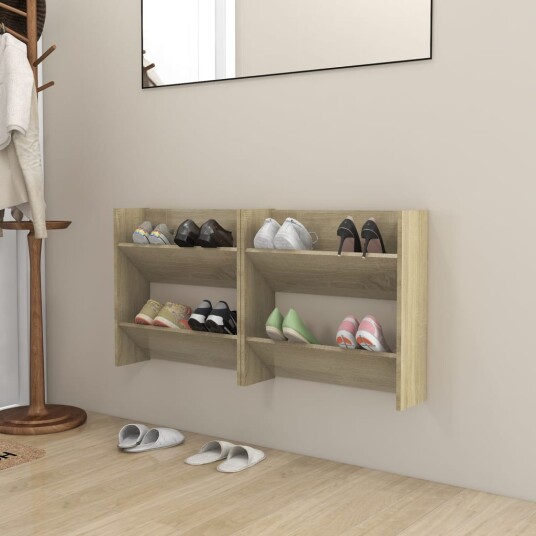 vidaXL Veggskoskap 2 stk sonoma eik 60x18x60 cm sponplater vidaXL Veggskoskap 2 stk sonoma eik 60x18x60 cm sponplater