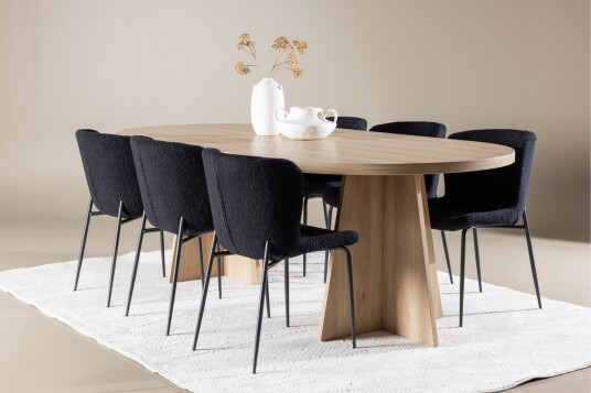 Venture Home Bootcut Spisegruppe 230 cm Rektangulær med 6 Modesto stoler Whitewash/Sort