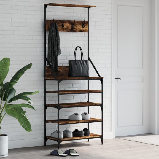 Klesstativ med skooppbevaring røkt eik 70x34x184 cm 8721012196568 Klesstativ med skooppbevaring røkt eik 70x34x184 cm 8721012196568