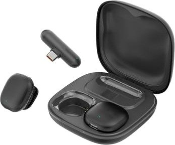 V36 Mini AI støyreduserende trådløs lavaliermikrofon med USB-C-mottaker og ladeetui - svart