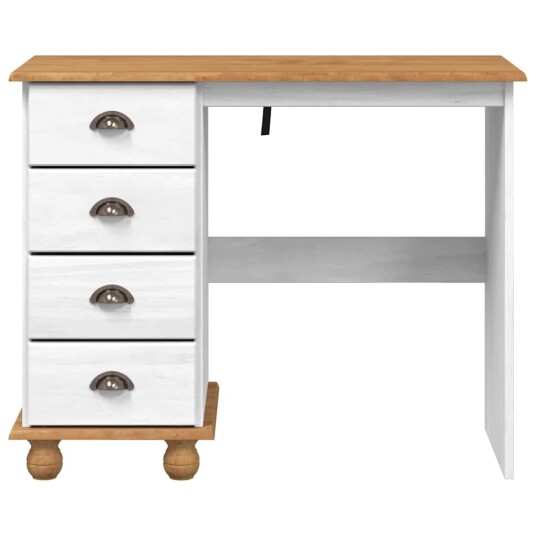 Skrivebord "ASKIM" med Skuffer Hvit 95x40x75 cm Solid Tre Furu