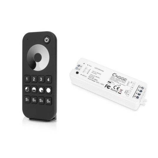 Driver for LED stripe AGGE Single Colour Controller RF 2,4 GHz Driver + Fjernkontroll Dimming Touch Wheel
