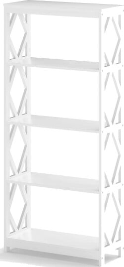 5 etasjes bokhylle i hvitt tre – åpen design rombeformet ramme
