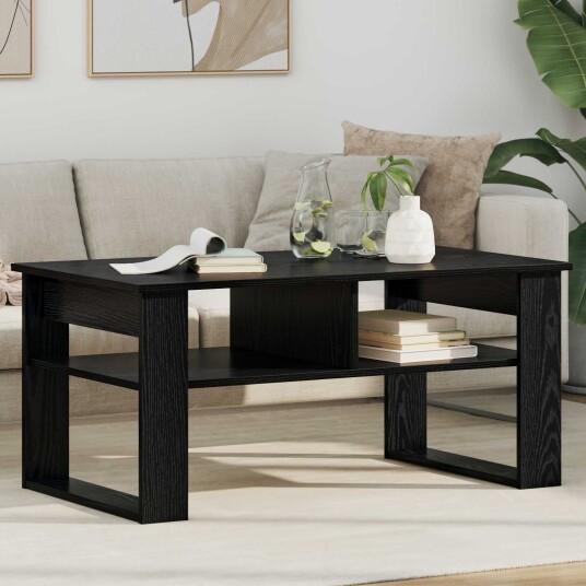 Kaffebord med lagring Svart Eik 96 x 54 x 44 cm Konstruert tre