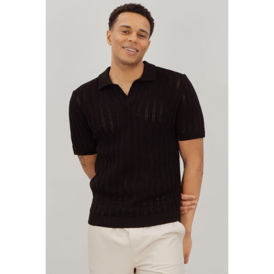 Perez Pique Black M Heavy knit pointelle pique