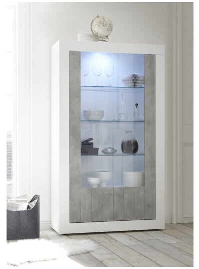 Urbino vitrineskap 110 cm Hvit/Grå