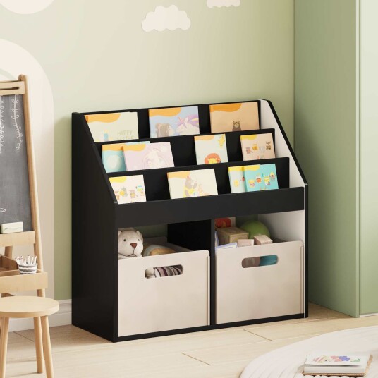 vidaXL Barneskrivebokhylle Svart 72,5 x 29,5 x 69 cm Konstruert tre vidaXL Barneskrivebokhylle Svart 72,5 x 29,5 x 69 cm Konstruert tre