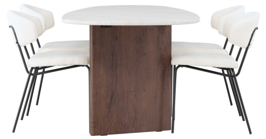 Venture Design Grönvik & Chico spisegruppe Hvit/lysegrå 4 stoler & bord 180 x 90 cm