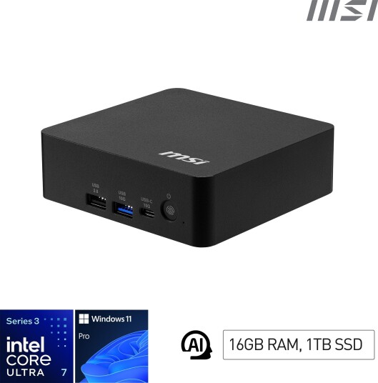 MSI Cubi NUC AI+ 3MG-003EU Core Ultra 7 355 16GB 1TB SSD Windows 11 Pro Black