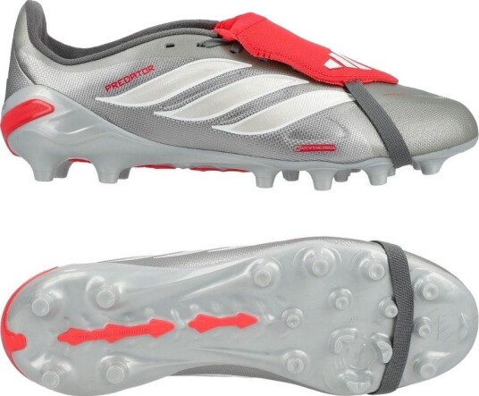 adidas Predator League Fold over Tongue AG Finishers Steel Metall/Fottøy Hvit/Lucid Red Barn Kunstgress (AG) størrelse 35½