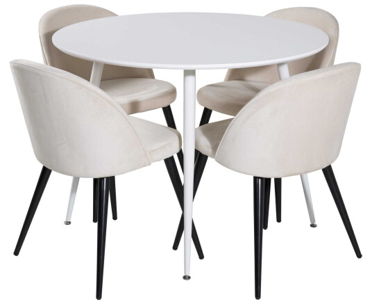 Venture Design Plaza & Velvet spisegruppe Hvit/svart 4 st stoler & bord 100 cm